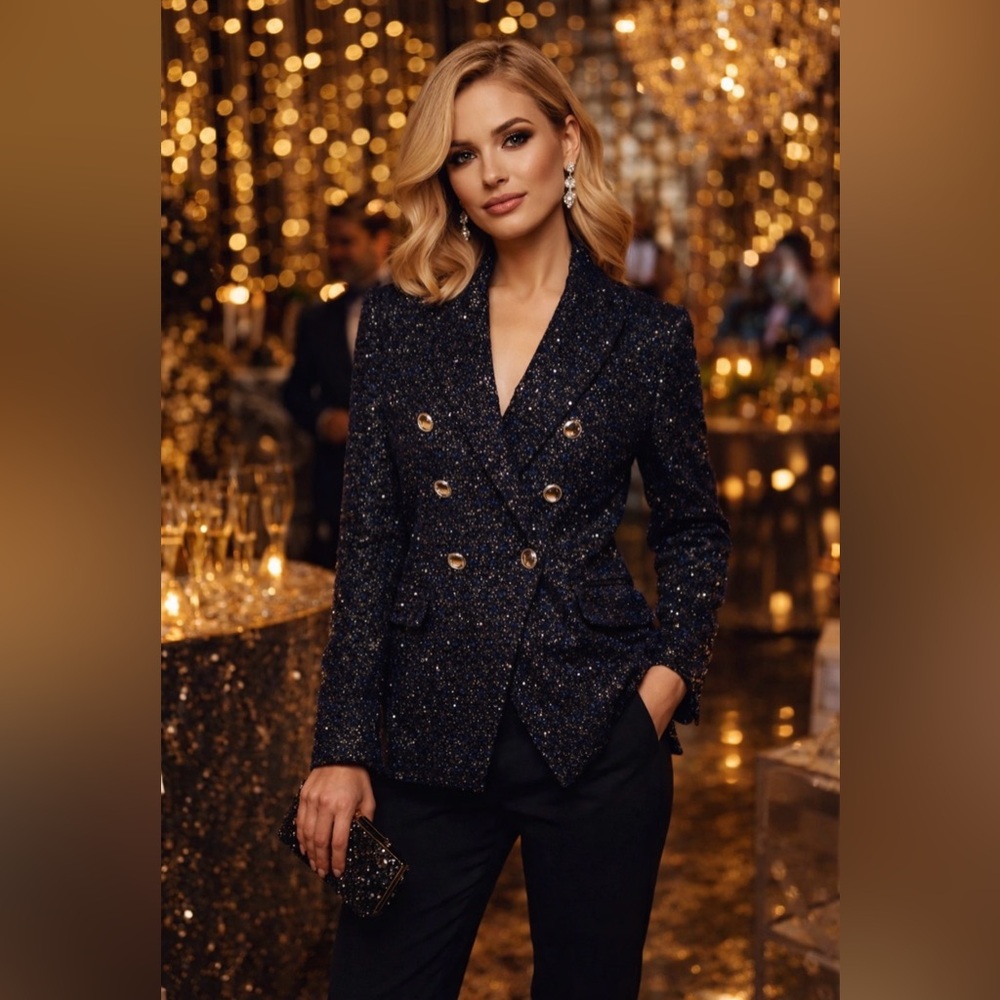 House of Harlow 1960 Sparkling Navy Blazer